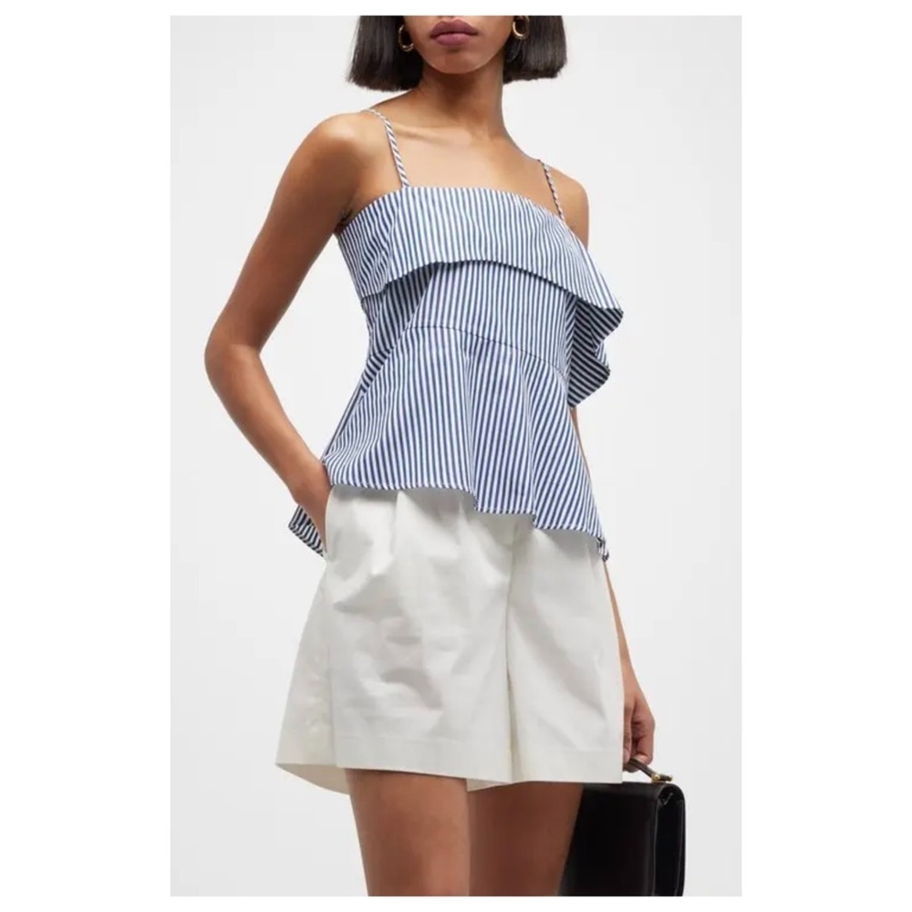 Harshman Sleeveless Ruffle Maia Blouse Top Nautical Coastal Navy White Stripe XS